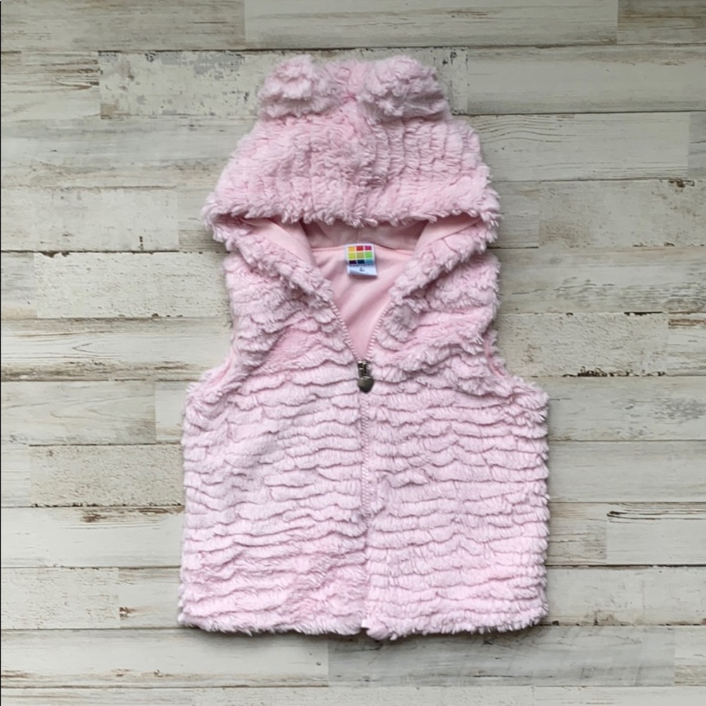 Super Soft Faux Fur Pink Hooded Vest Girls 4T